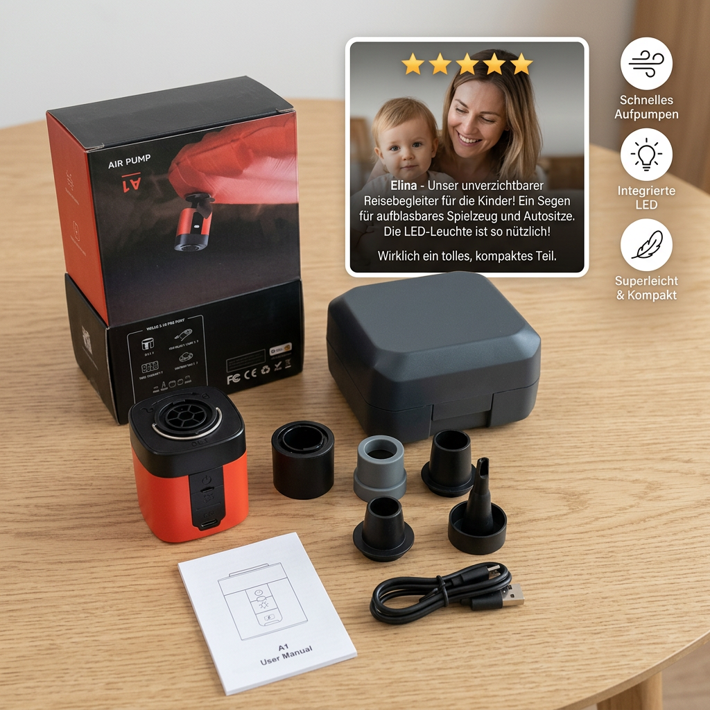Tragbare Mini-Luftpumpe mit LED-Licht – schnelles Aufpumpen und Ablassen