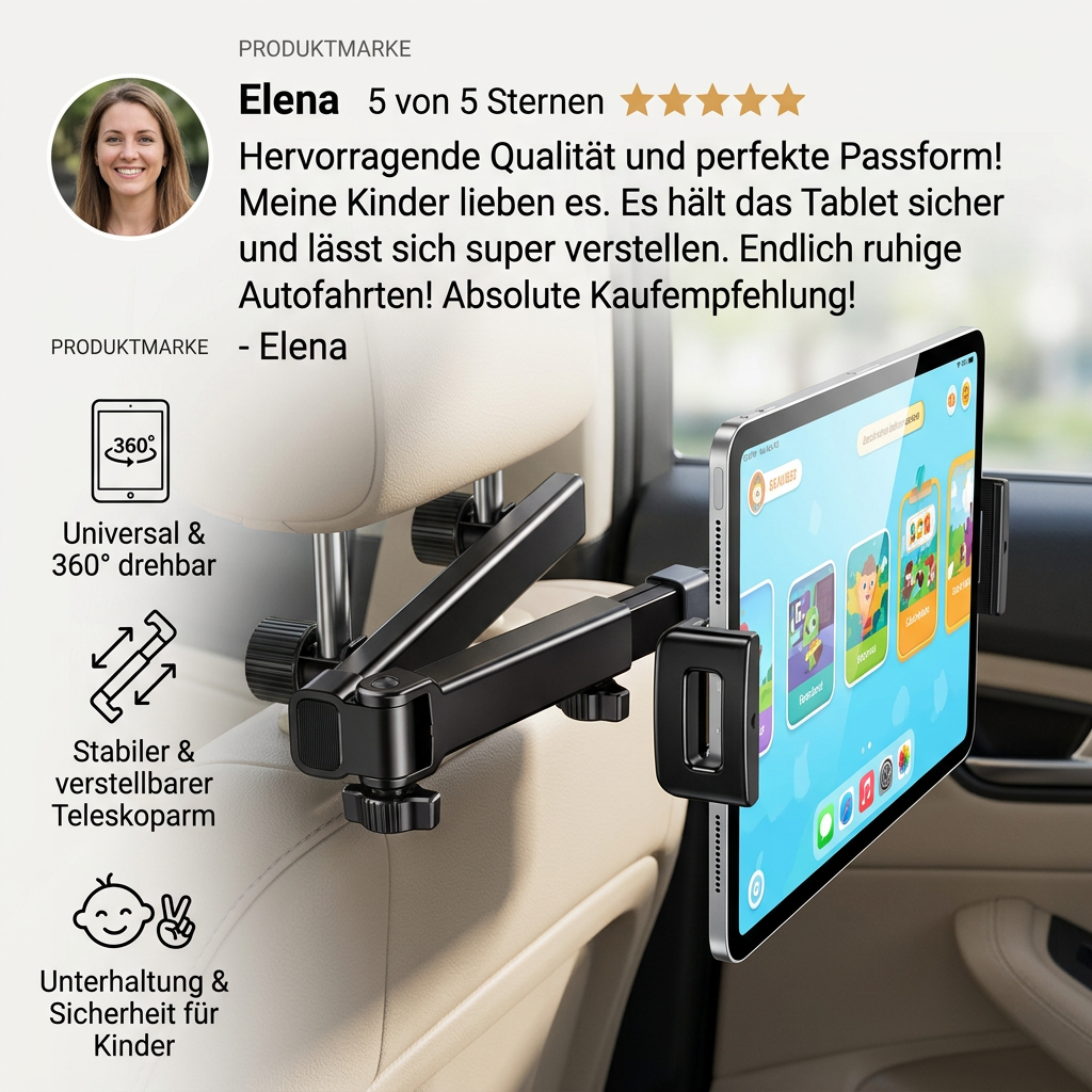 Um 360° drehbarer Tablet-Halter für die Kopfstütze im Auto – Halterung für Tablets auf dem Rücksitz