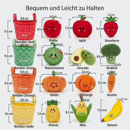Weiches Obst- & Gemüse-Lernspielzeug für Babys – 4-teiliges Farb-Sortierset mit Rassel- und Knistereffekt