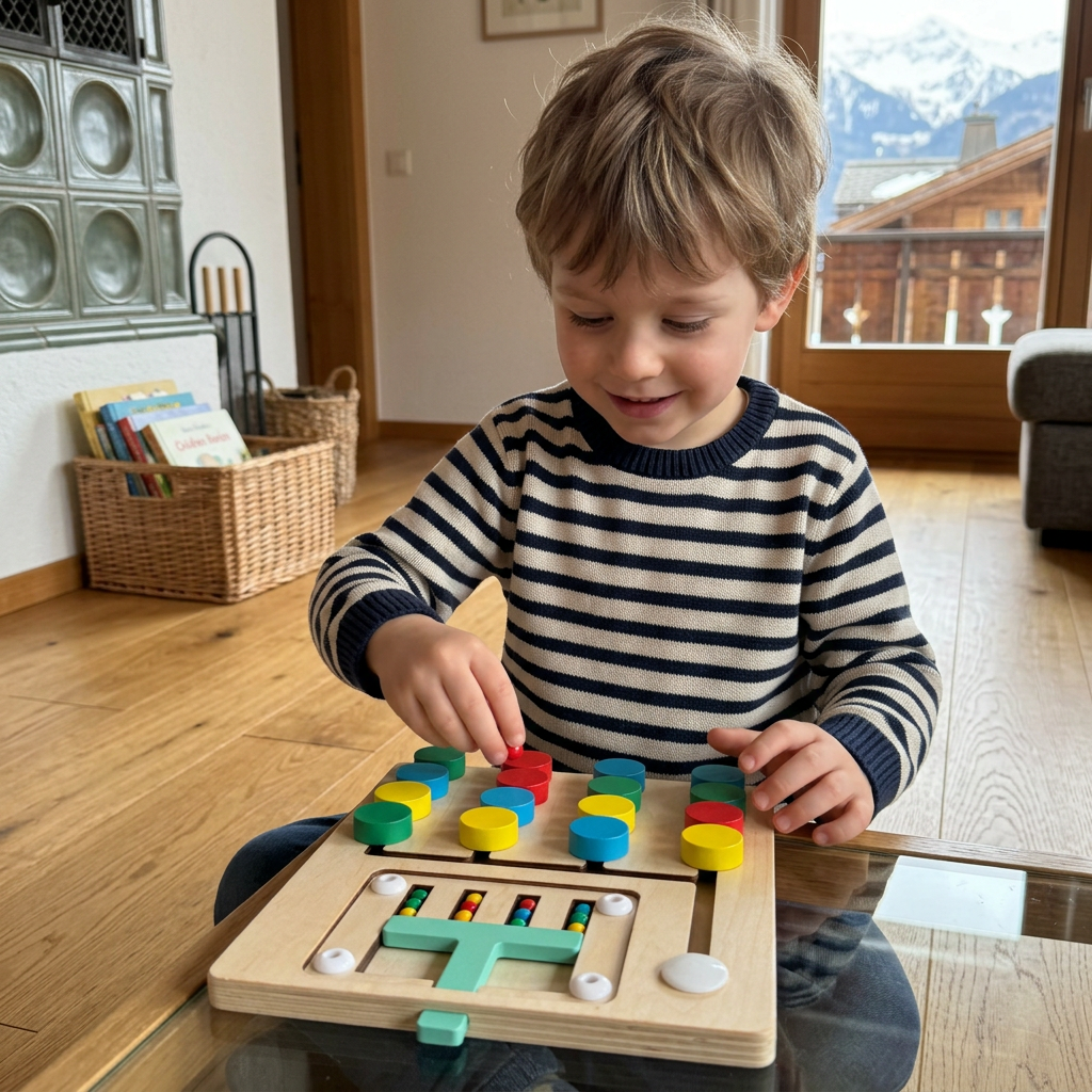 Vierfarbiges Logik-Sortierspiel aus Holz – Montessori-Lern- und Denkspielzeug für Kinder