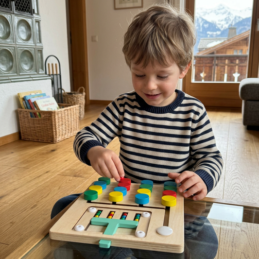 Vierfarbiges Logik-Sortierspiel aus Holz – Montessori-Lern- und Denkspielzeug für Kinder