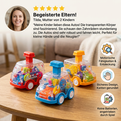 Bunte Schiebe- & Fahr-Zahnradautos