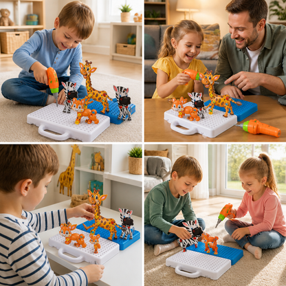Safari-Tier-Bausteinset mit elektrischem Spielzeugbohrer für Kinder