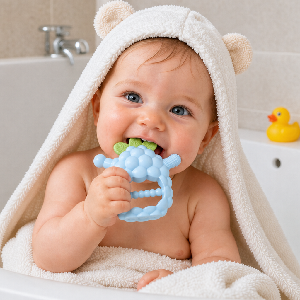 Griffiger Silikon-Beißring für Babys mit verschiedenen Texturen (ab 3 Monaten)
