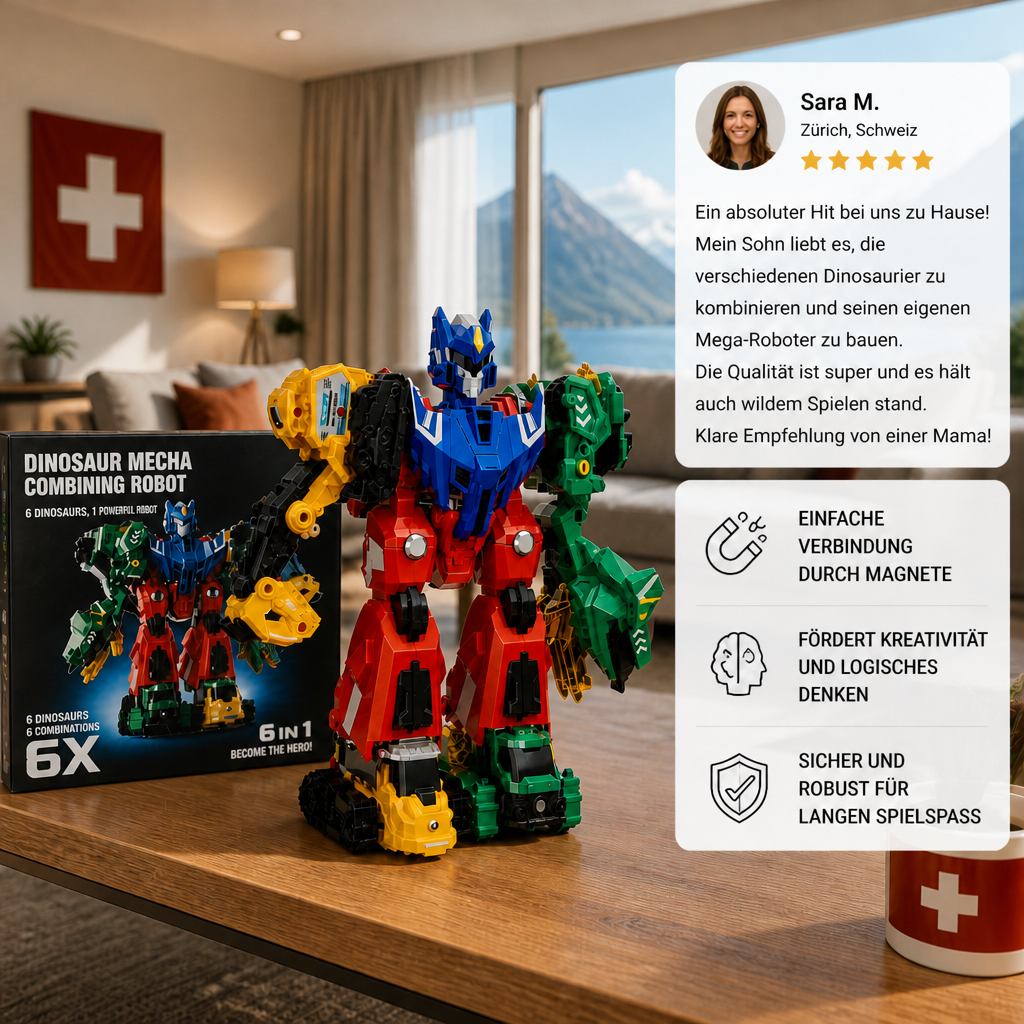 6-in-1 Magnetisches Verwandlungsspielzeug – Baue 6 Fahrzeuge, 3 Dinosaurier & 1 Roboter