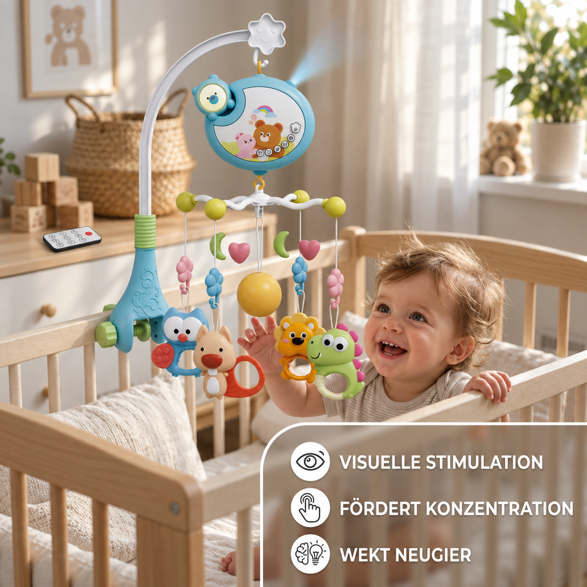 Musikalisches Babybett-Mobile mit Rasselspielzeug