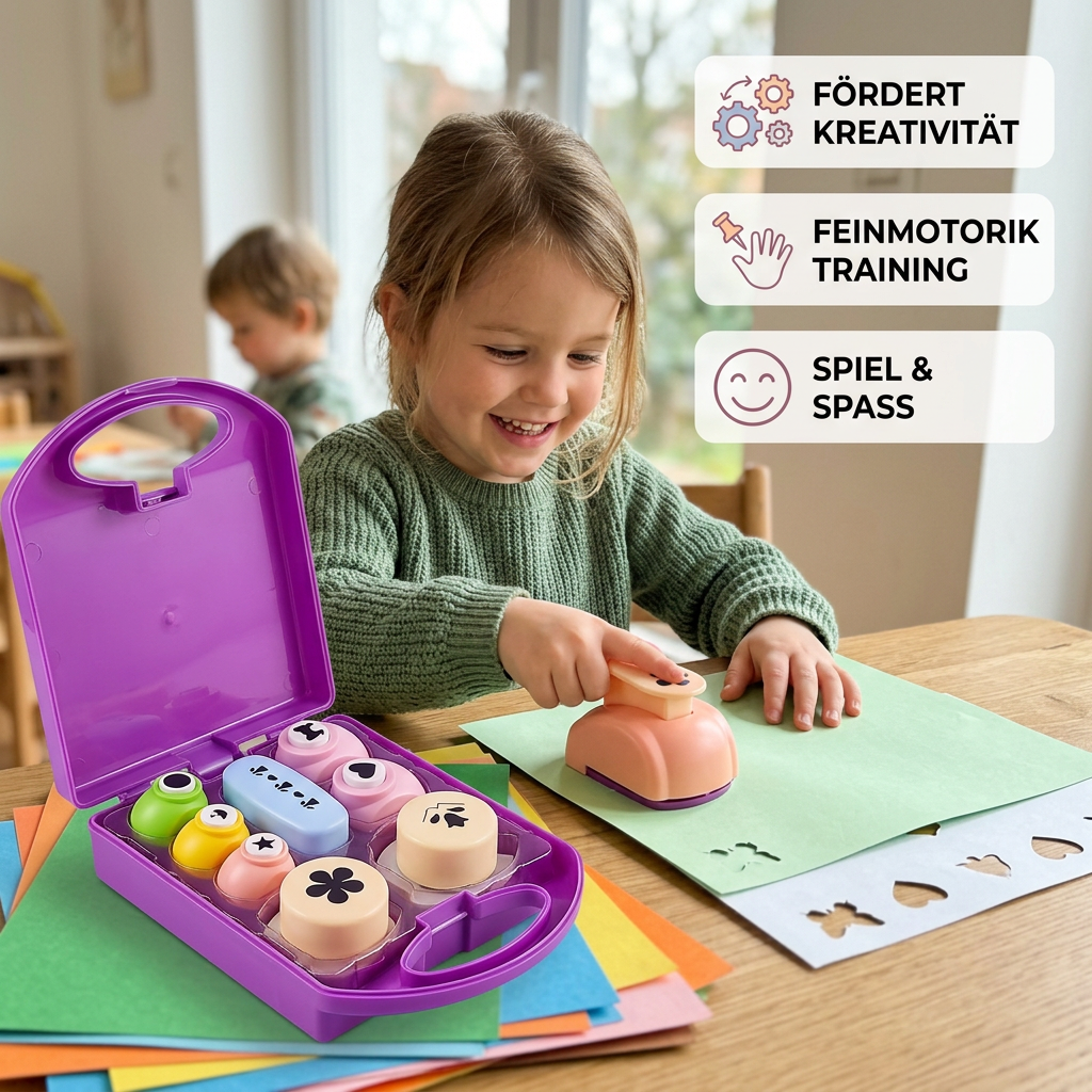 Sicheres Bastelscheren- und Motivstanzer-Set für Kinder