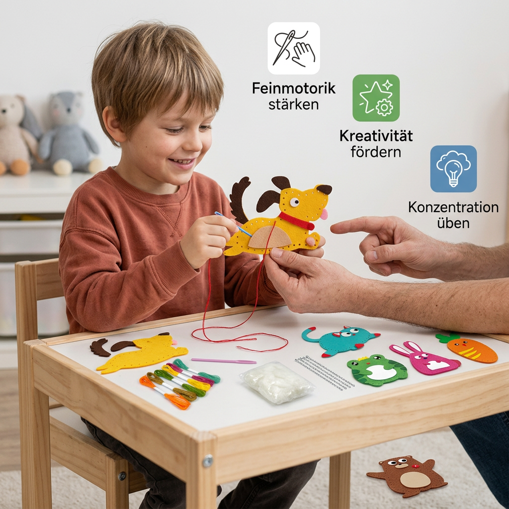Sicheres DIY-Filztiere-Nähset für Kinder