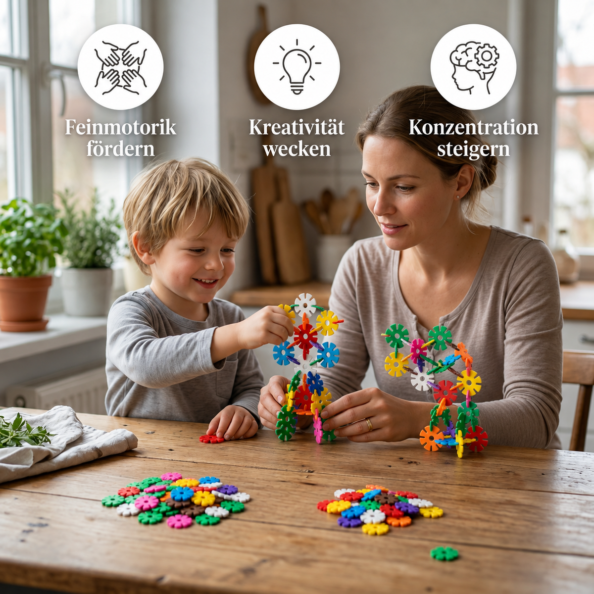 Schneeflockenförmige Montessori-Bausteine