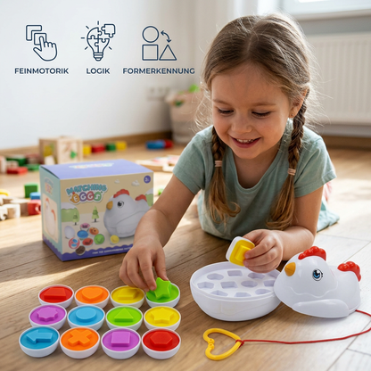 Lernspielzeug mit bunten Formen und Eierschalen