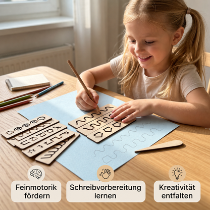 Holz-Schablonen mit Buchstaben und Zahlen zum Schreibenlernen