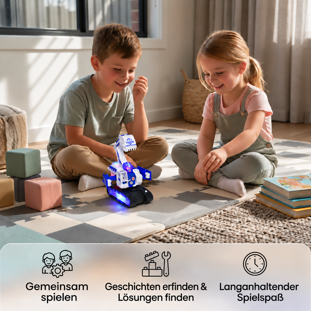Transformierender Polizei-Roboter-Bagger mit Licht & Sound