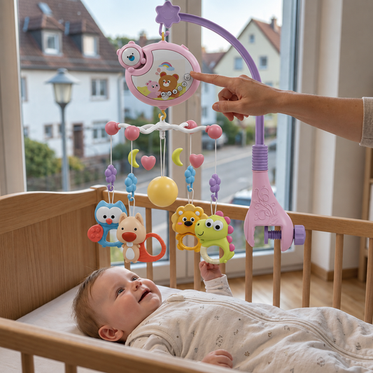 Musikalisches Babybett-Mobile mit Rasselspielzeug