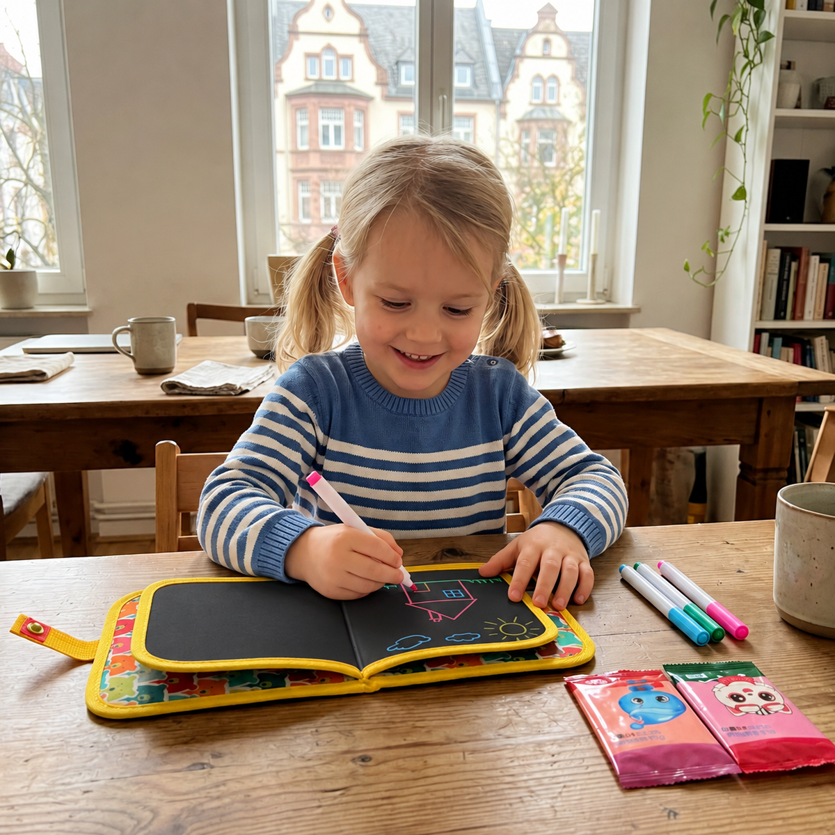 Wiederverwendbares Malbuch für Kinder zum Mitnehmen