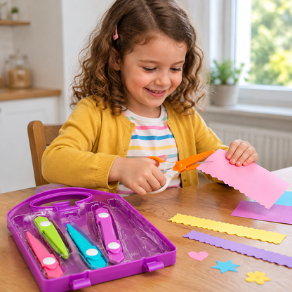 Sicheres Bastelscheren- und Motivstanzer-Set für Kinder