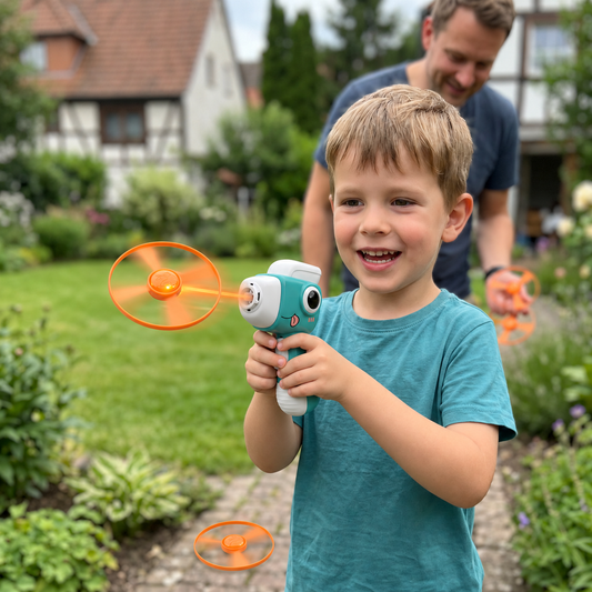 2-in-1-Dino-Spielzeug mit Kreisel und Frisbee-Werfer