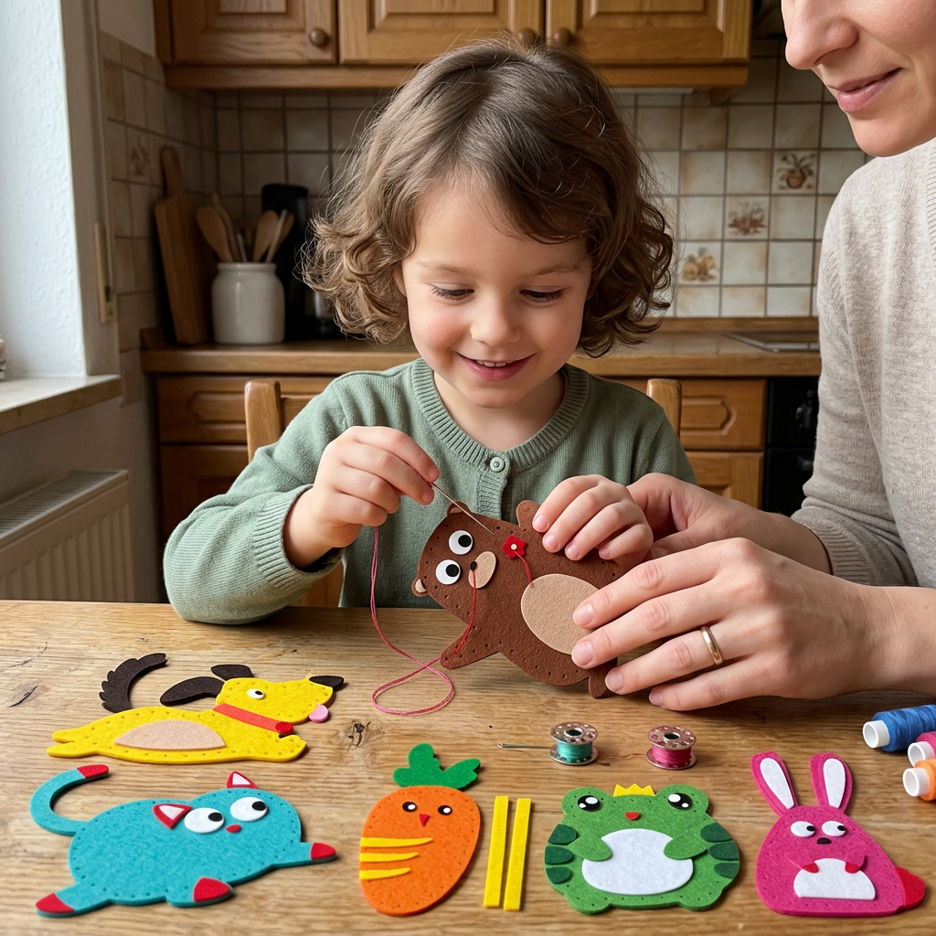 Sicheres DIY-Filztiere-Nähset für Kinder