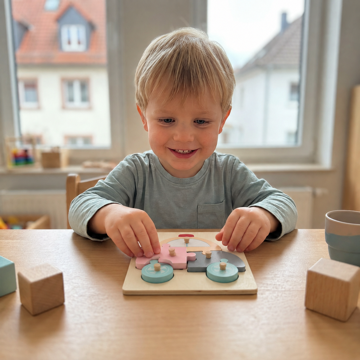 Kinderpuzzle mit Tieren und Fahrzeugen