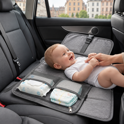Kompakte Wickelunterlage mit Taschen für unterwegs