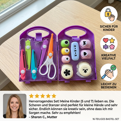 Sicheres Bastelscheren- und Motivstanzer-Set für Kinder