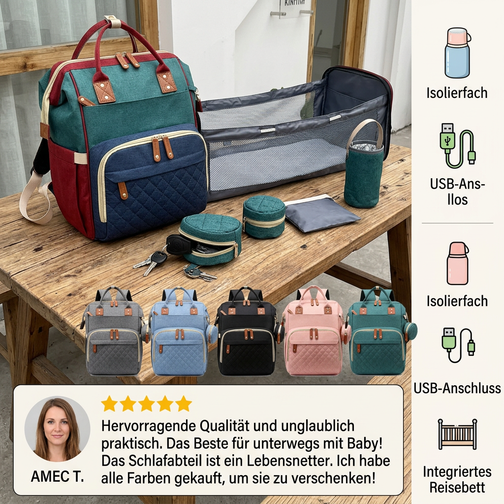 Multifunktionaler Baby-Wickelrucksack mit Schlafplatz