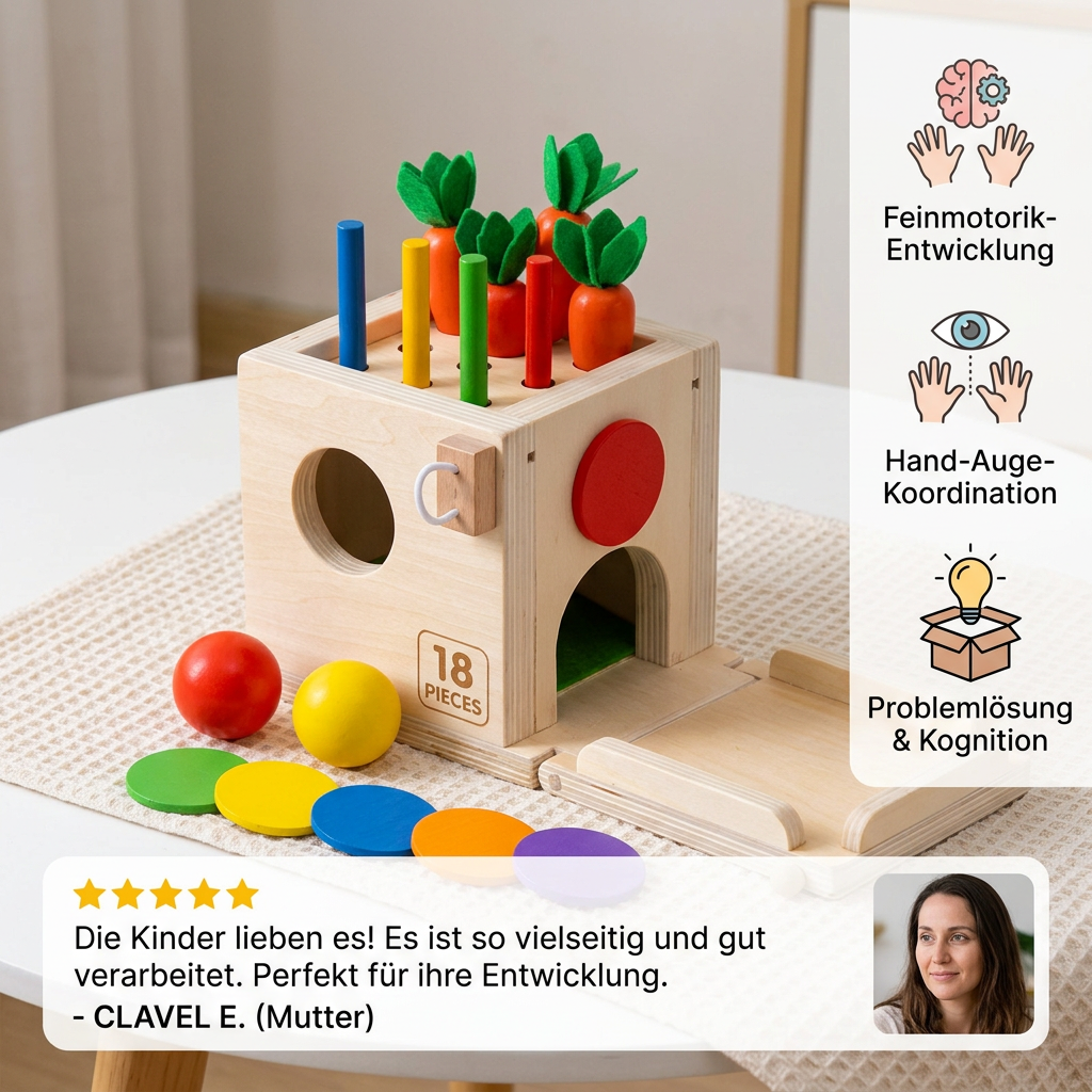 Montessori-Holzspielbox mit Aufgaben- und Lösungskarten