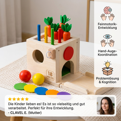 Montessori-Holzspielbox mit Aufgaben- und Lösungskarten