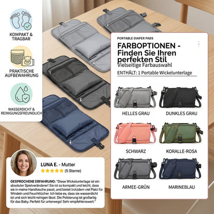 Kompakte Wickelunterlage mit Taschen für unterwegs