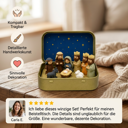 Mini-Weihnachtskrippe in einer Box – Handbemaltes Weihnachtsfiguren-Set