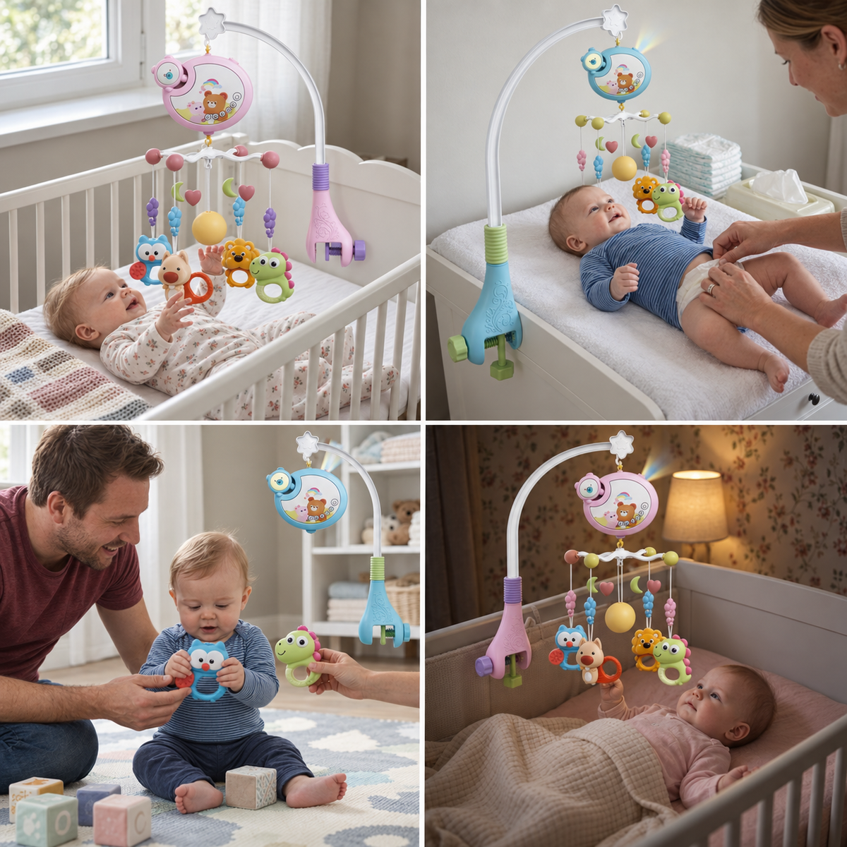 Musikalisches Babybett-Mobile mit Rasselspielzeug