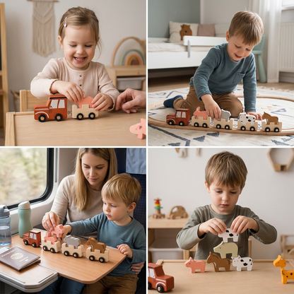 Holz-Eisenbahnset mit Bauernhoftieren