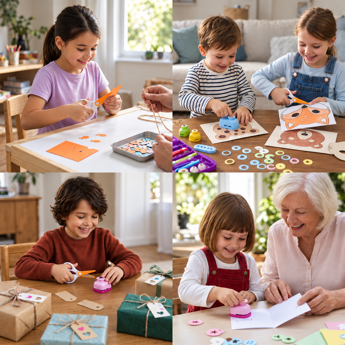 Sicheres Bastelscheren- und Motivstanzer-Set für Kinder