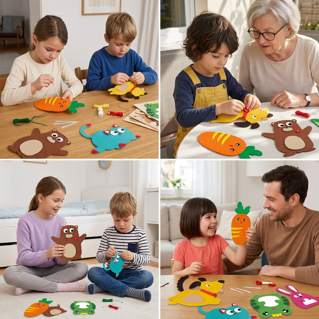 Sicheres DIY-Filztiere-Nähset für Kinder