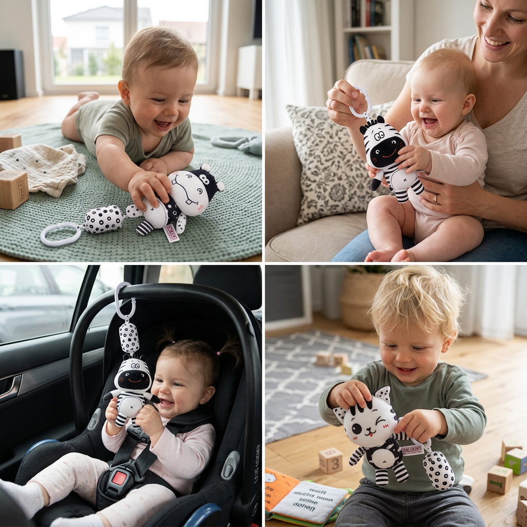 Baby-Rassel-Kuscheltiere für Kinderbett und Kinderwagen