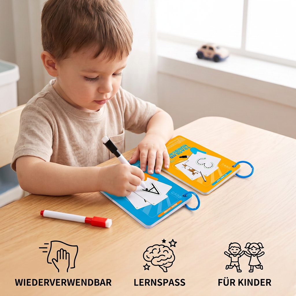 Wiederverwendbares Zahlen und Buchstaben Trainingsbuch für Kinder