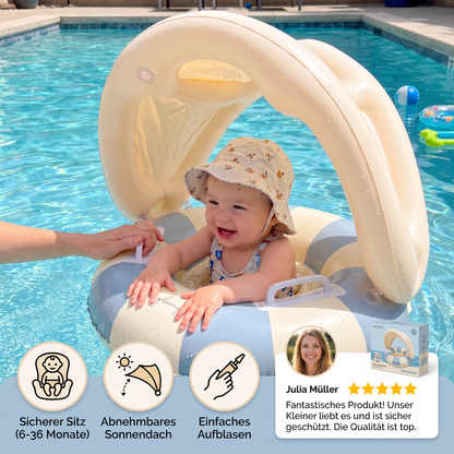 Aufblasbarer Retro Streifen Baby-Schwimmring mit abnehmbaren Sonnendach – Sicherer Sitz von 6–36 Monaten
