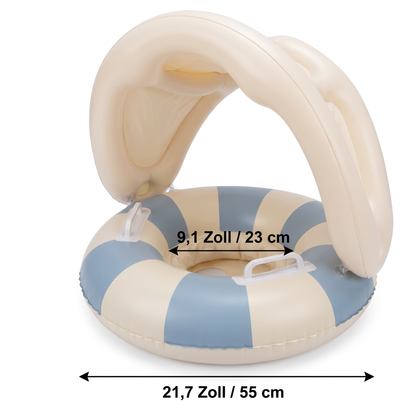 Aufblasbarer Retro Streifen Baby-Schwimmring mit abnehmbaren Sonnendach – Sicherer Sitz von 6–36 Monaten