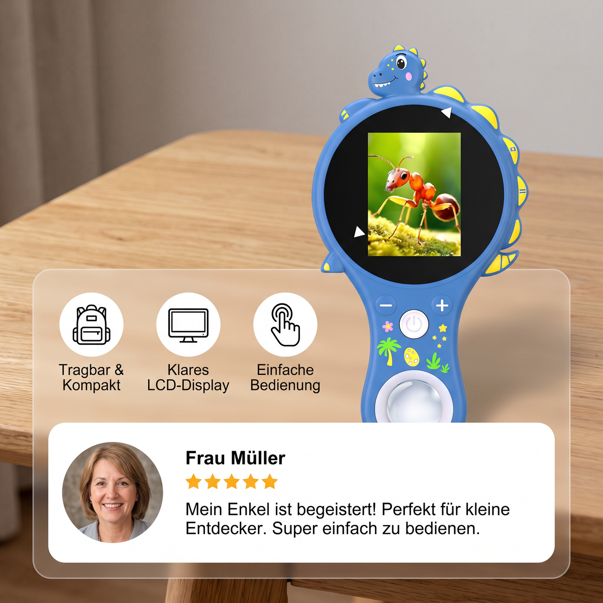 Kinder Video-Mikroskop mit Bildschirm – Mobiles Forschungsgerät für kleine Entdecker