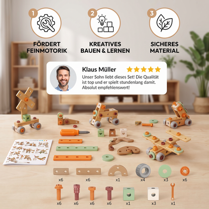 Kinder Werkzeug-Set zum Schrauben & Bauen – Lernspiel mit Zubehör