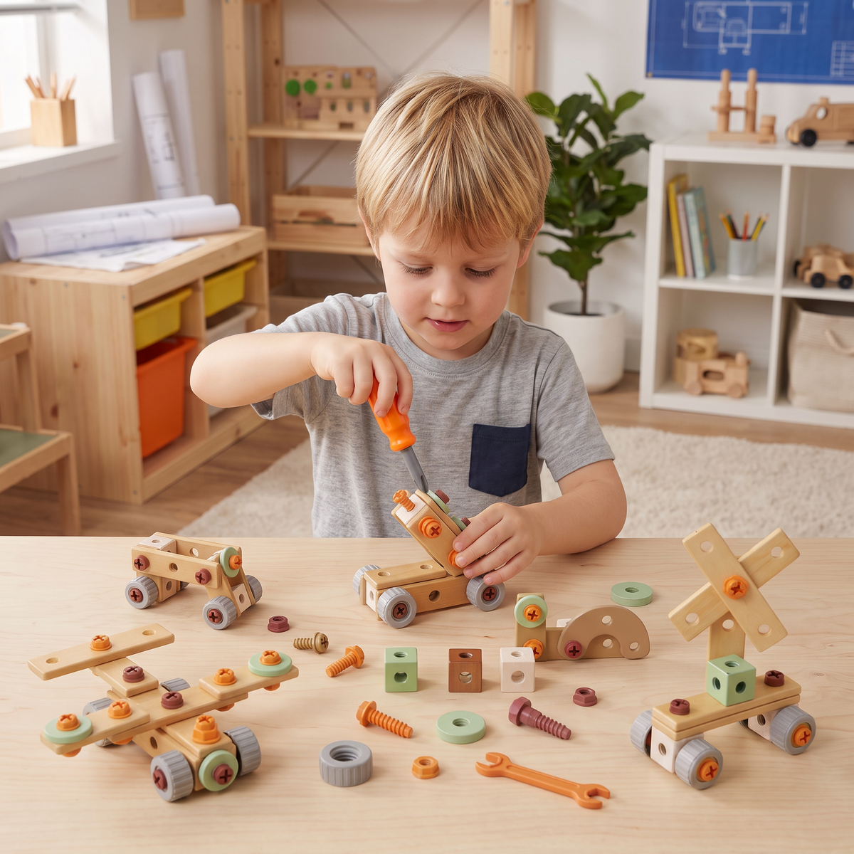 Kinder Werkzeug-Set zum Schrauben & Bauen – Lernspiel mit Zubehör