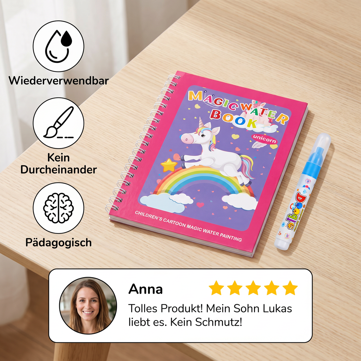 Magisches selbstlöschendes Wassermalbuch-Set für Kinder mit Wasserpinsel