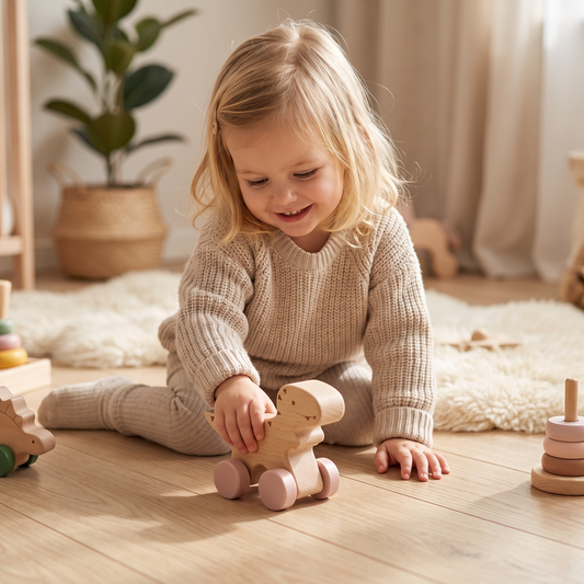 Montessori-Holzzug in Pastellfarben