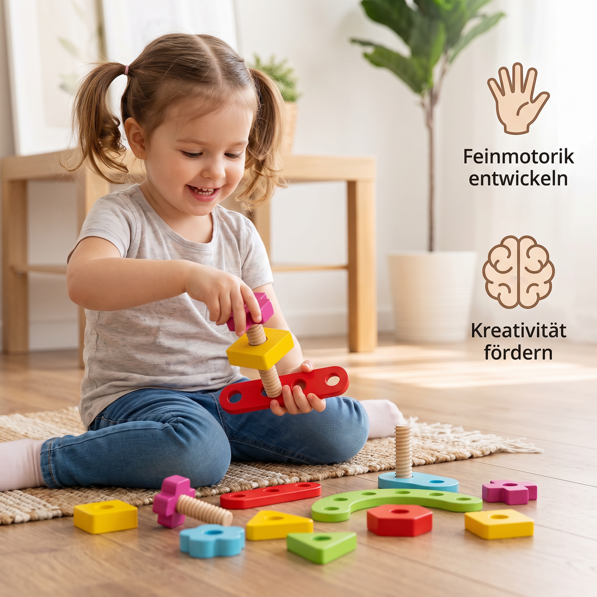 Montessori-Holzspielzeug mit Schrauben und Muttern
