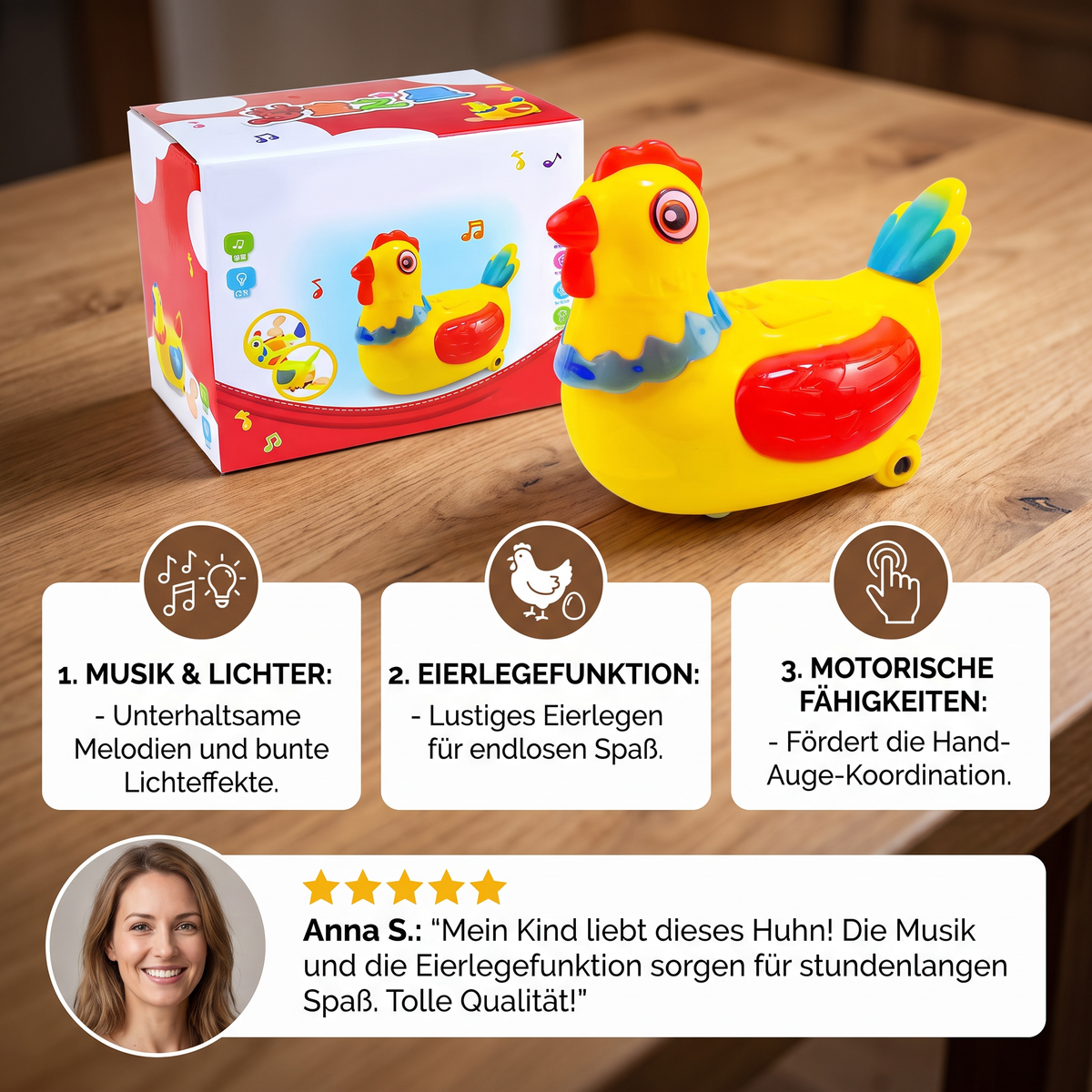 Musik-Huhn mit Eierlegefunktion – Lustiges Spielzeug für Kinder