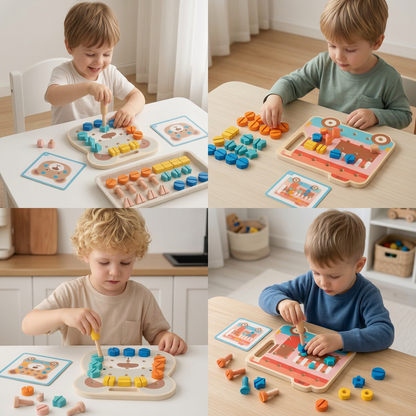 Montessori-Bären-Schraubbrett mit bunten Schrauben für kleine Handwerker