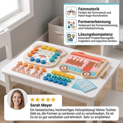 Montessori-Bären-Schraubbrett mit bunten Schrauben für kleine Handwerker