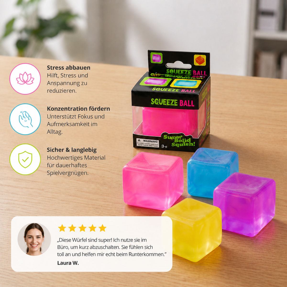 Cube Squishy Stressball – Weiches Gel-Fidget-Spielzeug für die Sinne
