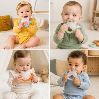 Hasen-Baby-Beißhandschuh – Weicher, BPA-freier Silikon-Beißring mit Anti-Fall-Handgelenkband (3–18 Monate)