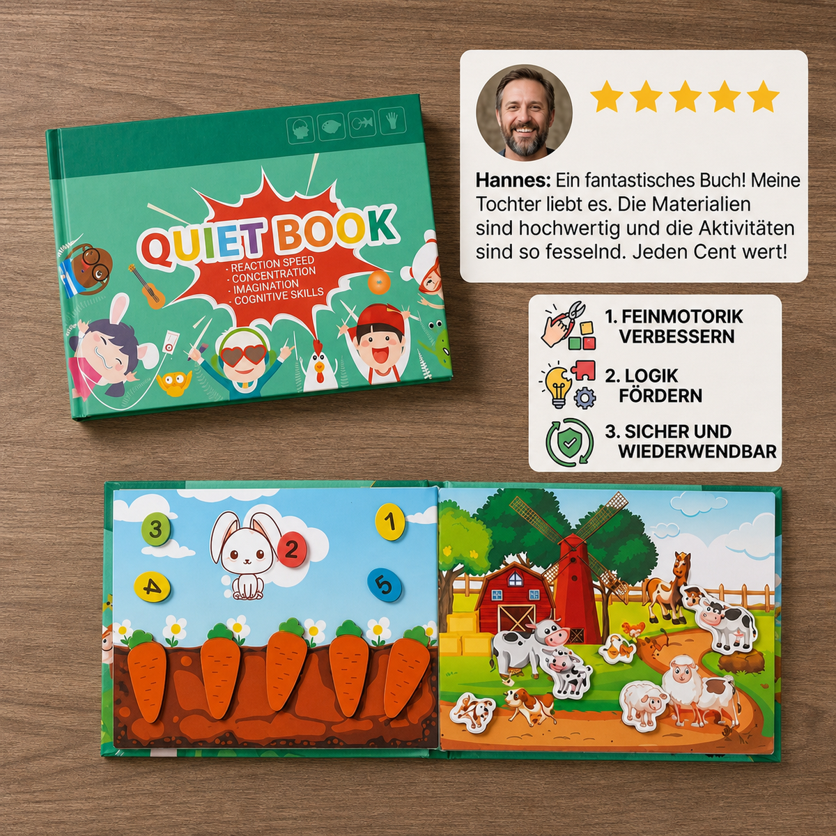 Montessori Sticker-Buch für Kinder – Wiederverwendbares Lern- & Beschäftigunsbuch
