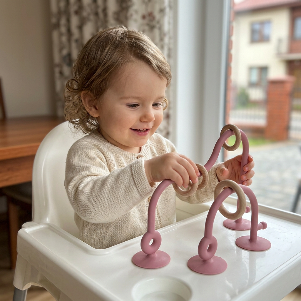 Silikon Motorik-Spielzeug für Babys – Saugnapf Lernspiel für Tisch & Hochstuhl